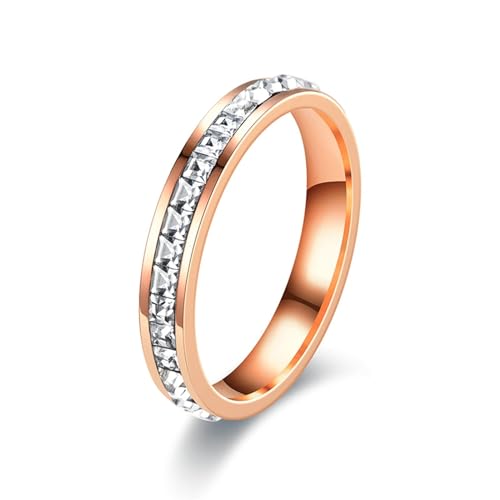 Whoiy Jahrestagsring Rosegold mit Zirkonia für Sie, Edelstahl 4MM Ewigkeit Verlobungsring Modern Damen mit Gravur Größe 54 (17.2) von Whoiy