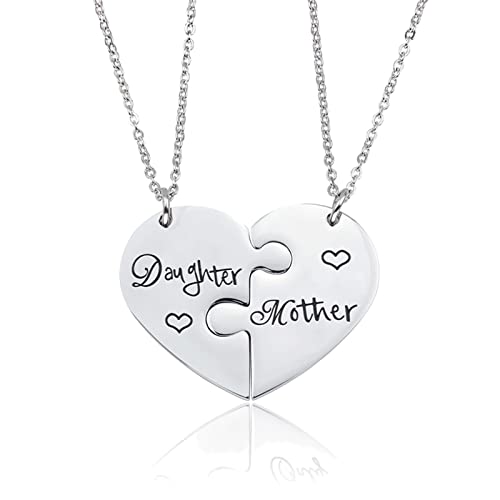 Whoiy Kette Damen Edelstahl, Modische Halskette Damen Puzzle Herz mit Fesselnder Tochter Mutter Halsketten mit Anhänger Silber Muttertagsgeschenk von Whoiy