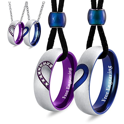 Whoiy Kette Personalisiert, Pärchen Ringe Edelstahl Halskette Herz änhänger Blau Lila 6mm Zirkonia Ring mit Gravurfreundschaftskette Whoiy Kette Personalisiert, Pärchen Ringe Edelstahl Halskette Herz änhänger Blau Lila 6mm Zirkonia Ring mit Gravurfreundschaftskette von Whoiy