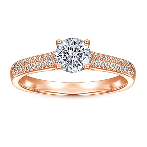 Whoiy Klassisch Damen-Ring 925 Sterling Silber mit Rund Zirkonia, Hochzeitsversprechen Bandringe Trauringe für Party Schmuck für Frauen Zeitloses Design Rosegold Gr.47 (15.0) von Whoiy