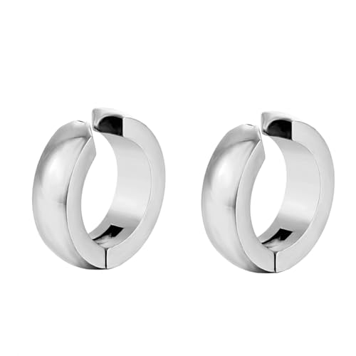 Whoiy Klobig Damen Creolen Ohrschmuck, Edelstahl Frauen Ohrringe Nicht Piercing Silber Creolen Ohrringe Kleines Geschenk von Whoiy