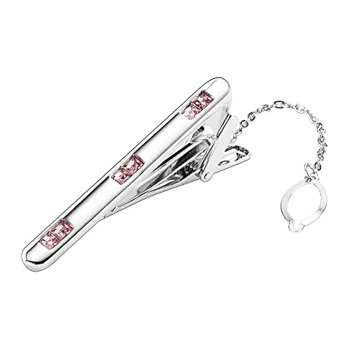 Whoiy Krawattennadel Rosa, Krawattenklammer Set Edelstahl Rechteck Zirkonia für Männer Frauen Kostenlose Gravur mit Geschenkbox von Whoiy