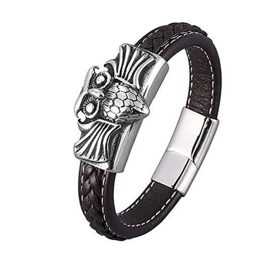 Whoiy Leder Armband Herr, Armband Gravur Damen Eule Magnetische Schnalle Lederarmband für Männer 18.5cm von Whoiy