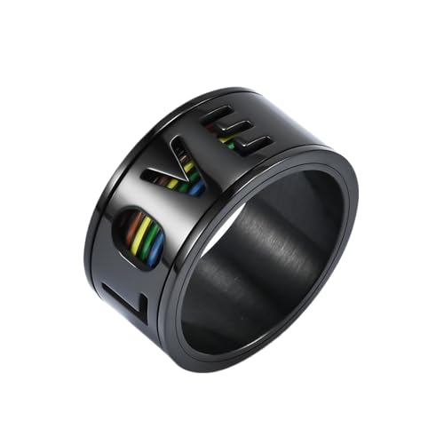 Whoiy Love Regenbogen Ringe Herren Schwarz 11MM, Eheringe Partnerringe Spinner Edelstahl Ringe Verlobung mit Personalisiert Gravur für Ihn Größe 65 (20.7) von Whoiy