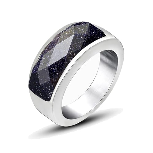 Whoiy Männer Ringe Gravur Personalisiert Poliert 7.8MM Ring Hochzeitstag, Edelstahl Eheringe Modeschmuck Silber mit Blauer Stein für Ihn Größe 62 (19.7) von Whoiy