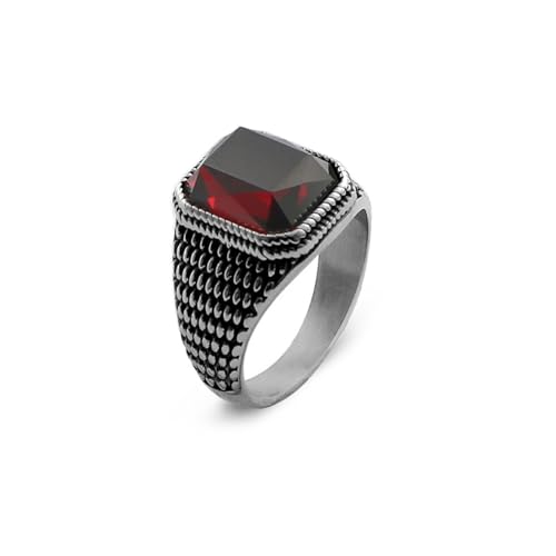 Whoiy Männer Ringe Gravur Personalisiert Punk Ehebandring, Edelstahl Gothic Ringe Eheringe Silber mit Zirkonia Rot Größe 57 (18.1) von Whoiy