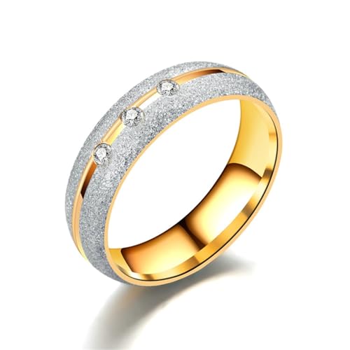 Whoiy Männer Ringe Matt Edelstahl mit Zirkonia, Gold Verlobungsring Modern Freundschafts Ringe 6MM Personalisiert Gravur für Ihn Größe 65 (20.7) von Whoiy