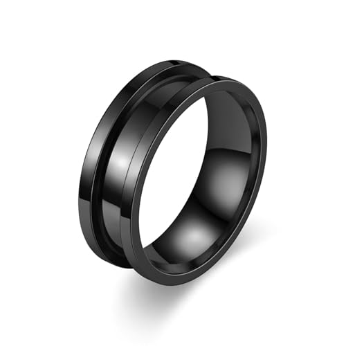 Whoiy Männer Ringe Poliert Edelstahl, Schwarz Partner Verlobungsringe Eheringe Verlobungsringe 8MM Personalisiert Gravur für Ihn Größe 52 (16.6) von Whoiy