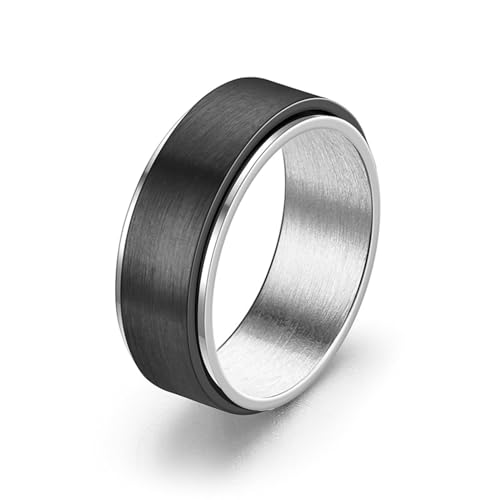 Whoiy Männer Ringe Spinner Edelstahl, Schwarz Partnerringe Matt Ausgefallene Trauringe 8MM Personalisiert Gravur für Ihn Größe 57 (18.1) von Whoiy