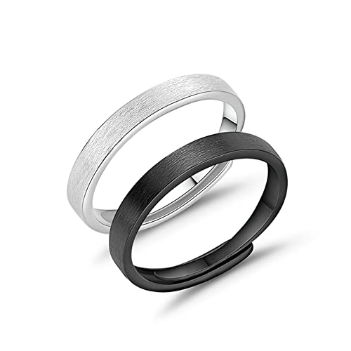 Whoiy Männer Ringe mit Gravur, Bandring Silber Verstellbar 925er Sterling Silber Mattiertes, Glattes Band Schwarz Kostenlos Graviert Couple Geschenke von Whoiy