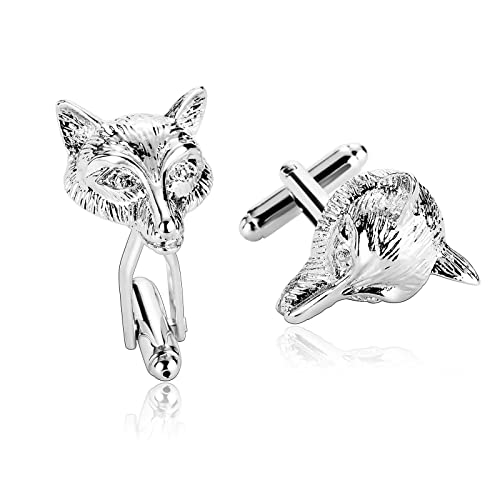 Whoiy Manchettenknoepfe Personalisiert Silber, Cufflinks Damen Edelstahl Silber Fuchs für Männer Kostenlose Gravur mit Schmuck Box von Whoiy