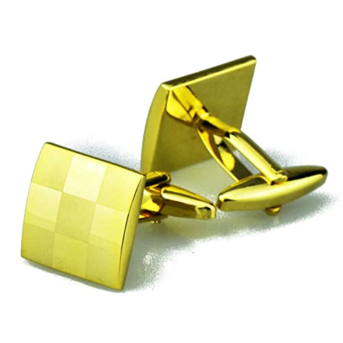 Whoiy Manschettenknöpfe Herren Eckig, Manschettenknöpfe Edelstahl Personalisiert Vergoldet Gold Quadrat für Männer Smokinghemd Kostenlos Gravieren von Whoiy