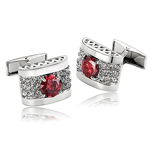 Whoiy Manschettenknöpfe Rot Herren, Schmuck Herren Edelstahl Hochzeit Manschettenknöpfe Bogen Zirkonia für Männer Kostenlose Gravur mit Schmuck Box von Whoiy