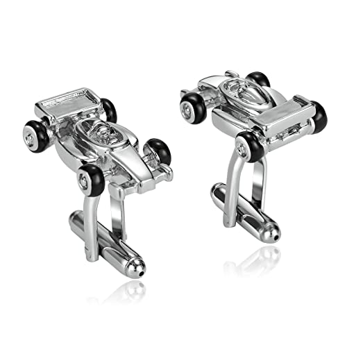 Whoiy Manschettenknöpfe Schwarz Silber, Vater Der Braut Edelstahl Hochzeit Manschettenknöpfe Rennauto für Männer Smokinghemd Kostenlos Gravieren von Whoiy