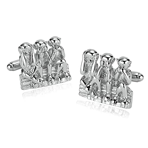 Whoiy Manschettenknöpfe Set Silber, Manschettenknöpfe Herren Titan Edelstahl Silber 3 AFFE für Männer Kostenlose Gravur mit Geschenkbox von Whoiy