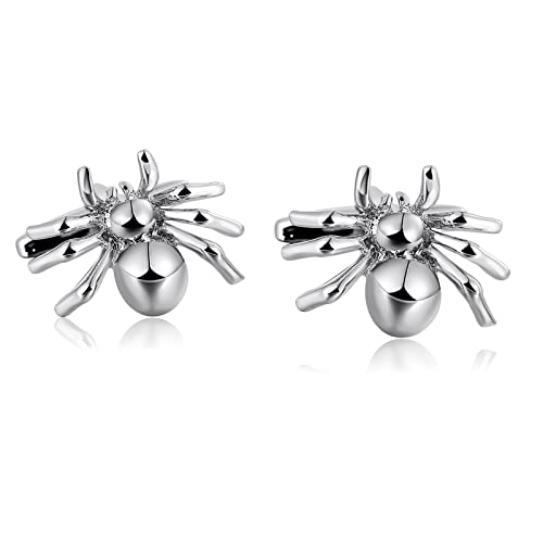 Whoiy Manschettenknöpfe Silber Set, Manschettenknöpfe Herren Graviert Edelstahl Silber Spinne für Männer Smokinghemd Kostenlose Gravur mit Geschenkbox von Whoiy