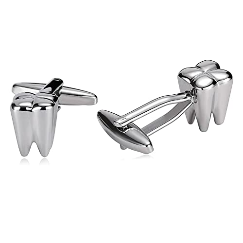 Whoiy Manschettenknöpfe Silber Vintage, Manschettenknöpfe Herren Edelstahl Silber Zahnarzt Zahn für Männer Kostenlose Gravur mit Schmuck Box von Whoiy