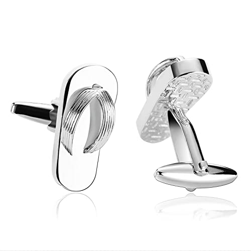Whoiy Manschettenknöpfen Herren Silber, Schmuck Damen Edelstahl Silber Hochzeit Manschettenknöpfe Flip Flops für Männer Kostenlose Gravur mit Geschenkbox von Whoiy
