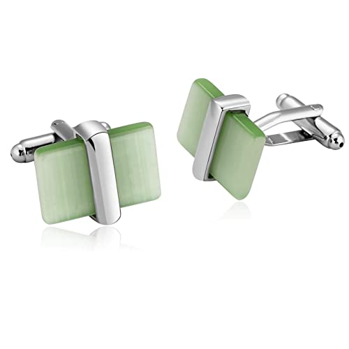 Whoiy Manschettenknopf Grün, Manschetten Knöpfe Hochzeit Edelstahl Silbergrün Hochzeit Manschettenknöpfe Rechteck für Männer Anzughemd von Whoiy