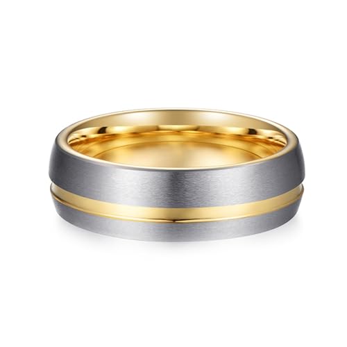 Whoiy Matt Ringe Damen Gold 7MM, Eheringe Verlobung Rille Wolframcarbid Verlobungsring Ehering mit Personalisiert Gravur für Sie Größe 70 (22.3) von Whoiy