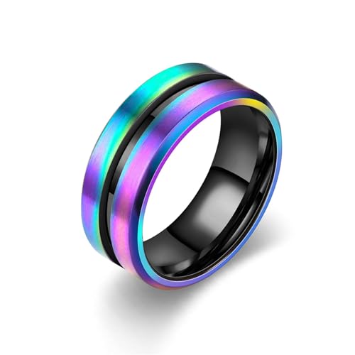 Whoiy Mittelrille Ringe Herren Schwarz 8MM, Hochzeitsring Edelstahl Schmuck Trauringe mit Personalisiert Gravur für Ihn Größe 67 (21.3) von Whoiy