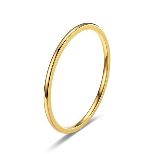 Whoiy Mode Ring Gold Poliert für Ihn, Edelstahl 1MM Dünn Ringe Hochzeit Männer Größe 57 (18.1) von Whoiy