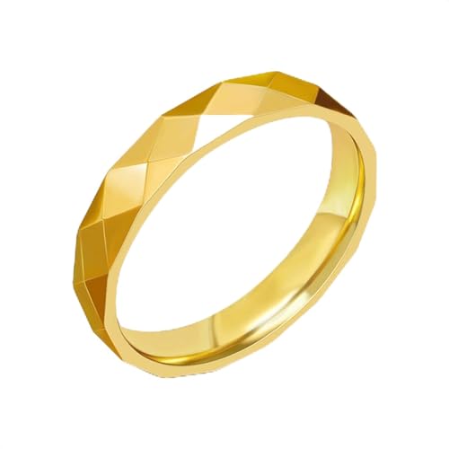 Whoiy Mode Ring Gold Schlicht Band für Ihn, Edelstahl 4.5MM Poliert Ringe Verlobung Herren mit Gravur Größe 52 (16.6) von Whoiy