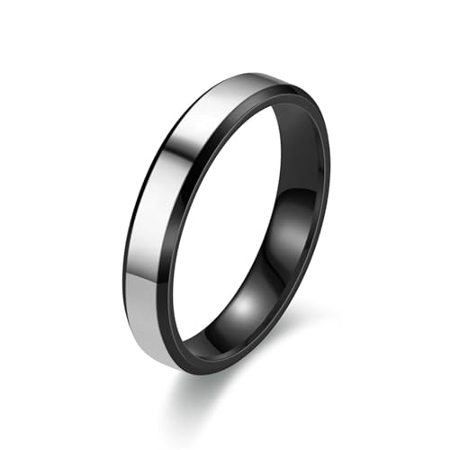 Whoiy Mode Ring Herren 4MM mit Personalisiert Gravur, Silber Schwarz Ringe Poliert Edelstahl Modeschmuck Ring Schlicht Band für Ihn Größe 62 (19.7) von Whoiy