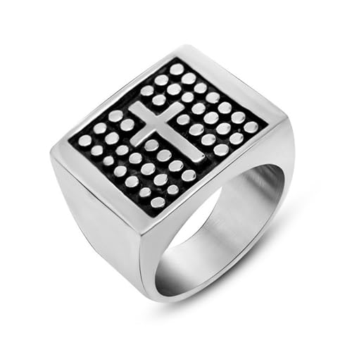 Whoiy Mode Ring Herren mit Personalisiert Gravur, Silber Ringe Punk Kreuz Edelstahl Ringe Verlobung Ringe für Ihn Größe 54 (17.2) von Whoiy