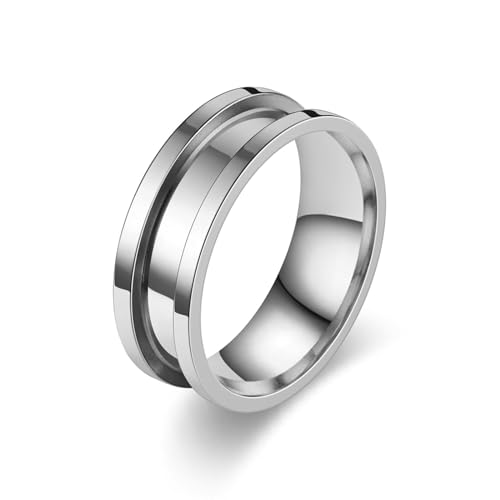Whoiy Mode Ring Männer 8MM mit Personalisiert Gravur, Silber Ringe Poliert Edelstahl Ringe Verlobung Partnerringe für Ihn Größe 60 (19.1) von Whoiy