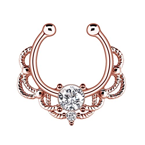 Whoiy Nasenpiercing Blume, Helix Ring Schwarz 4 Stück 1.2X10X5Mm Edelstahl 316L Piercing Set U-Förmiger Hohler Blumen-Zirkonia für Frauen von Whoiy