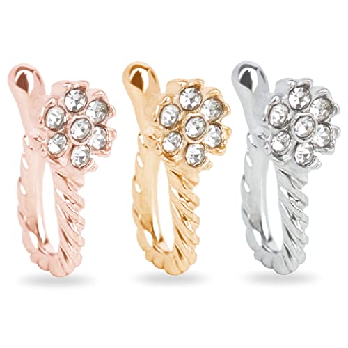 Whoiy Nasenpiercing Blume, Nasenring Rosegold Dünn 4 Stück 1.2X8X4Mm Edelstahl 316L Piercing Set Blume mit Fake-Piercing Aus Zirkonia für Frauen von Whoiy