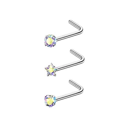Whoiy Nasenstecker Herz Gold, Nasenring Piercing Echt 9 Stück Vergoldet Piercing Set Herz Rund und Stern Zirkonia für Frauen von Whoiy