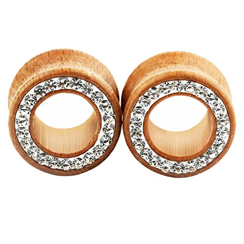 Whoiy Ohr Plug Holz 10, Tunnel Ohr Holztunnel mit Zirkonia 2Stck Tunnel Expander Set für Damen Herren von Whoiy