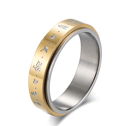 Whoiy Partner Ring Edelstahl, Anxiety Ring Gold Rune Religiöser Drehbarer Spinner Ring für Männer 52 (16.6) Kostenlos Gravieren von Whoiy