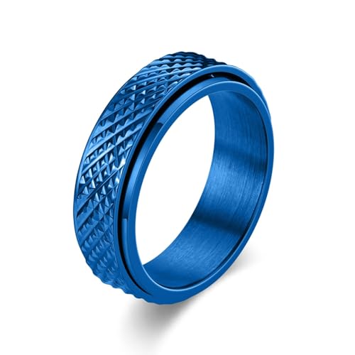 Whoiy Partner Verlobungsringe Blau mit Gravur, Edelstahl Ringe Spinner Freundschaftsringe 6MM für Frauen Größe 54 (17.2) von Whoiy