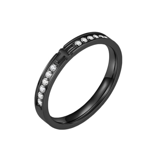 Whoiy Partnerringe Hochzeit Schwarz mit Zirkonia, Edelstahl 3MM Kreuz Freundschaftsringe Best Friends Frauen mit Gravur Größe 54 (17.2) von Whoiy