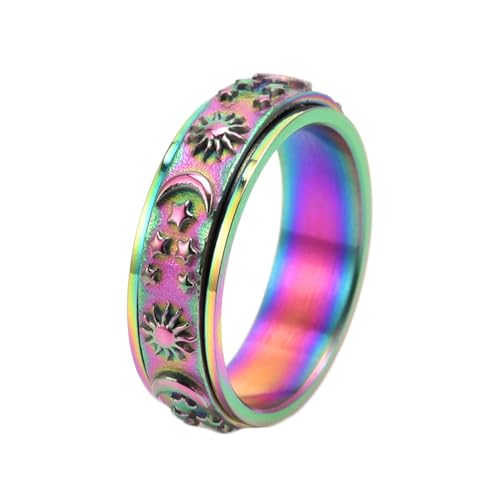 Whoiy Partnerringe Hochzeit Sonne und Mond mit Gravur, 6MM Mehrfarbig Fidget Ring Stressabbau Edelstahlring Eheringe für Damen Größe 57 (18.1) von Whoiy