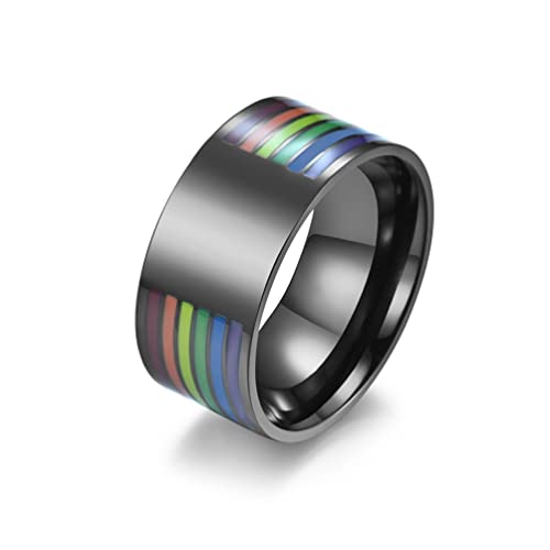 Whoiy Partnerringe Regenbogen, Herren Ring Breit Edelstahl Silber- Homosexueller Regenbogen-Stolz-Ring für Männer 60 (19.1) Kostenlos Gravieren von Whoiy