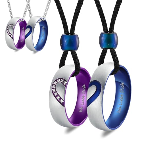 Whoiy Partnerringe für Sie und Ihn, Puzzle Herz Pärchen Kette mit Gravur Ich Liebe Dich Edelstahl Partner Kette mit Ringe Anhänger, Jahrestag Valentinstag Weihnachten Geschenk von Whoiy