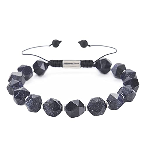 Whoiy Perlenarmband Damen, Armband Männer Sandstein Blau 10mm Großes Geometrisch Unregelmäßiges Naturstein Armband mit Verstellbaren Gewebten Perlen 30cm von Whoiy