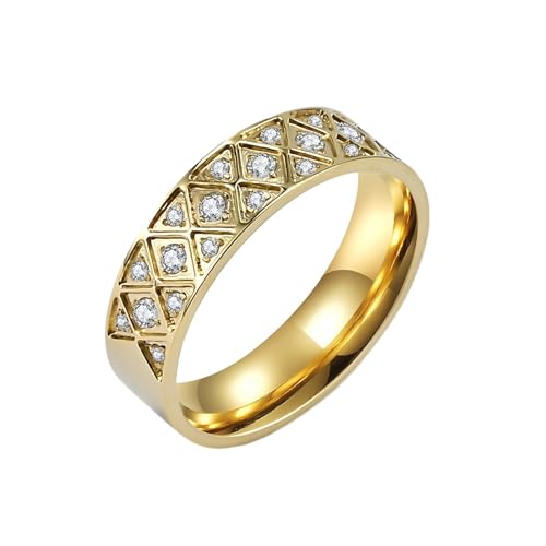 Whoiy Poliert Ringe Damen Gold 6MM mit Zirkonia, Ausgefallene Eheringe Edelstahl Verlobungsring Ring mit Personalisiert Gravur für Sie Größe 52 (16.6) von Whoiy