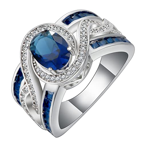 Whoiy Ring Blau Stein, Knöchelringe Silber Eheringe Hollow Twisted mit Blauem Zirkonia 54 (17.2) Verlobungsring für Frauen von Whoiy