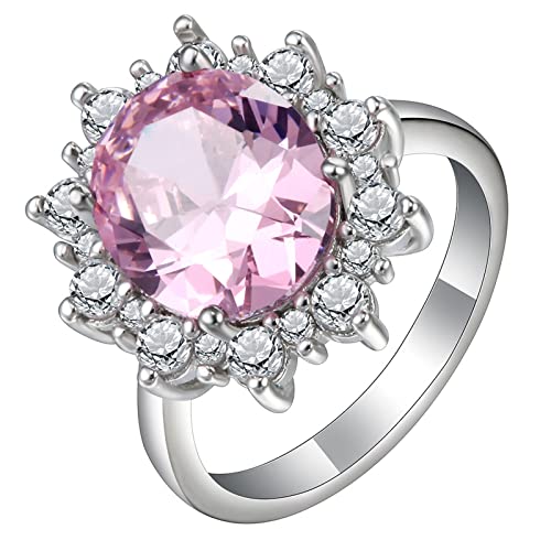Whoiy Ring Damen 57, Ring Verlobung Frau Silberrosa Eheringe mit Runden Rosa Zirkonia Verlobungsring für Frauen von Whoiy