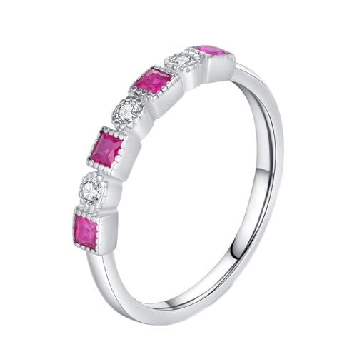 Whoiy Ring Damen Echt Silber 925, Eheringe mit Rosenrot Zirkonia Verlobungsring Elegant für Frauen Bandringe Größe 54 (17.2) von Whoiy