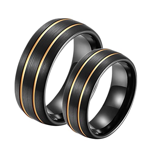 Whoiy Ring Damen Schwarz, Verlobungsring Männer Wolframcarbid 2 Stück 8mm Gebürsteter Ring mit Rille für Hochzeit Versprechen von Whoiy