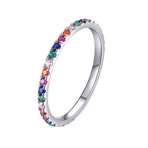 Whoiy Ring Damen Silber 925, Hochzeitsringe mit Bunt Zirkonia Verlobungsringe Ewigkeit mit Gravur für Frauen Bandring Größe 57 (18.1) von Whoiy