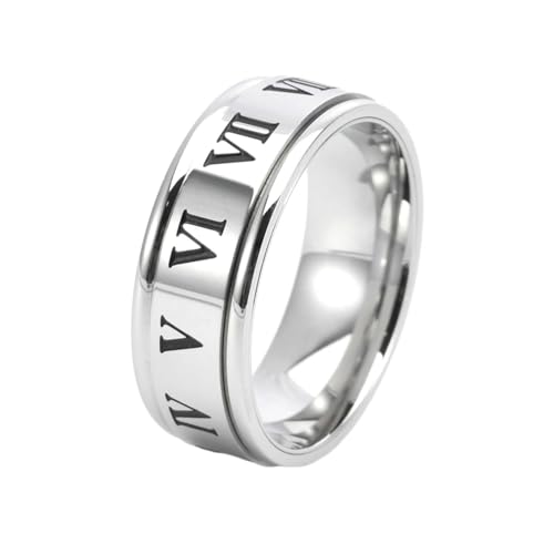 Whoiy Ring Hochzeitstag Edelstahl mit Gravur Ziffern 8MM Personalisiert Ringe Silber Fidget Band Ringe für Stress Angstlinderung Eheringe Verlobung für Herren Größe 57 (18.1) von Whoiy