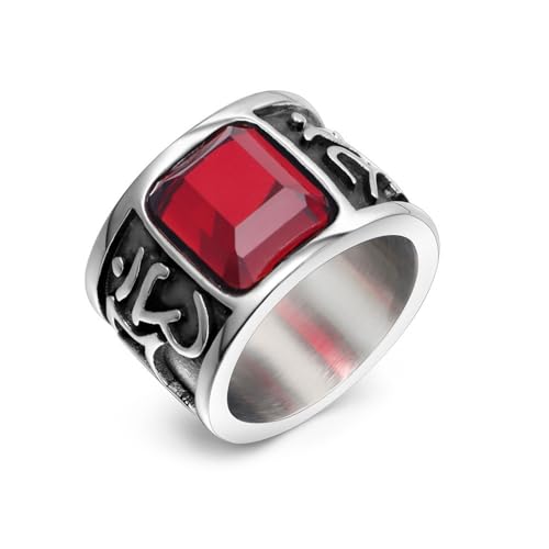 Whoiy Ring Hochzeitstag Silber mit Zirkonia Rot Gothic, Edelstahl Mantra Freundschaftsringe Best Friends Herren mit Gravur Größe 67 (21.3) von Whoiy