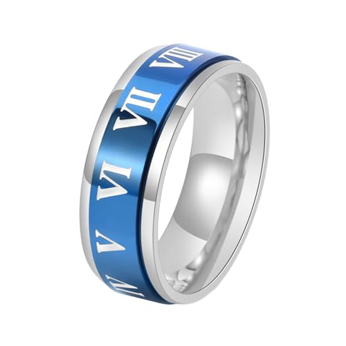 Whoiy Ring Schmuck Verlobung Ziffern mit Gravur, 8MM Blau Spinner Ringe für Zappeln Edelstahlring Eheringe Partnerringe für Männer Größe 57 (18.1) von Whoiy